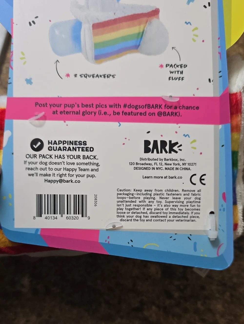 Bark  Party Animal Rainbow Slice Plush Dog Toy Size Small 0-20 Pounds  NWT